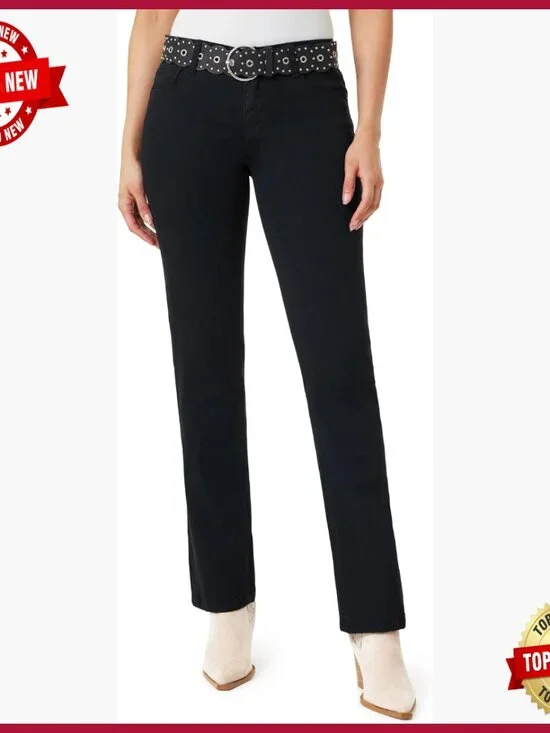 Bootcut Mid-Rise Stretch Jeans with Belt, Standard & Plus Sizes - Picture 1 of 7